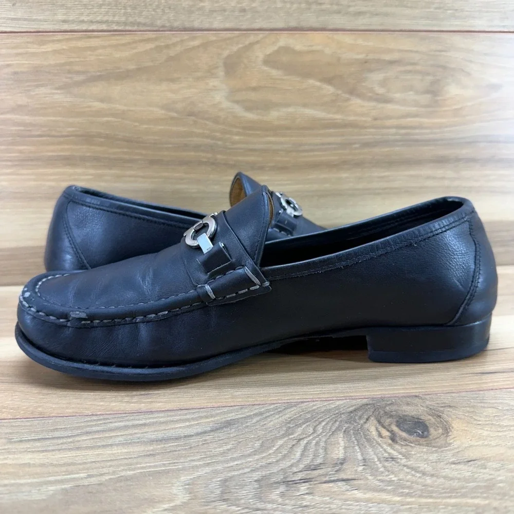 Salvatore Ferragamo Gancini Bit Loafers Mens 9 EE Black Leather Moc Toe Formal